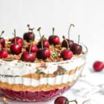 Peppermint Crisp and Caramel Trifle with cherries on top