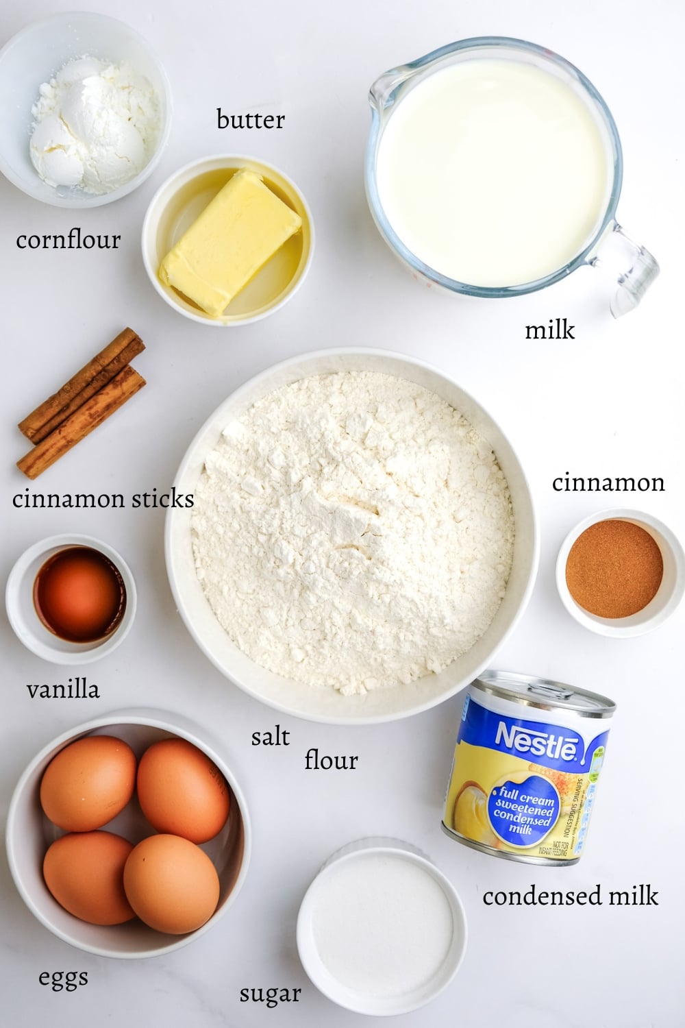 Image shows ingredients to make this classic milktart recipe.