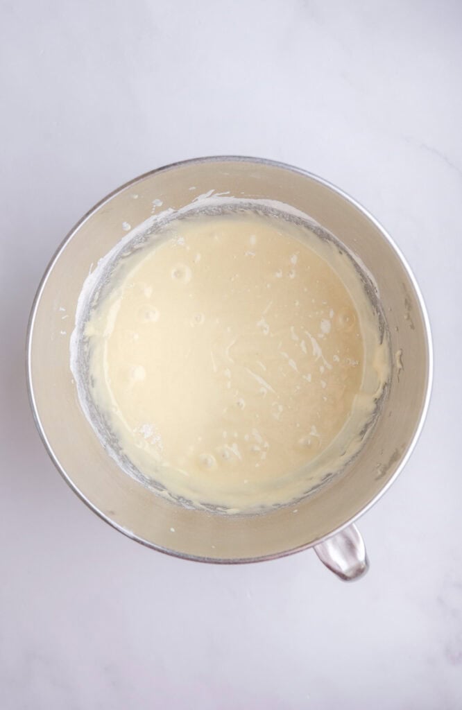 Image showing step 3, after the dry ingredients have been added to the cupcake batter. 