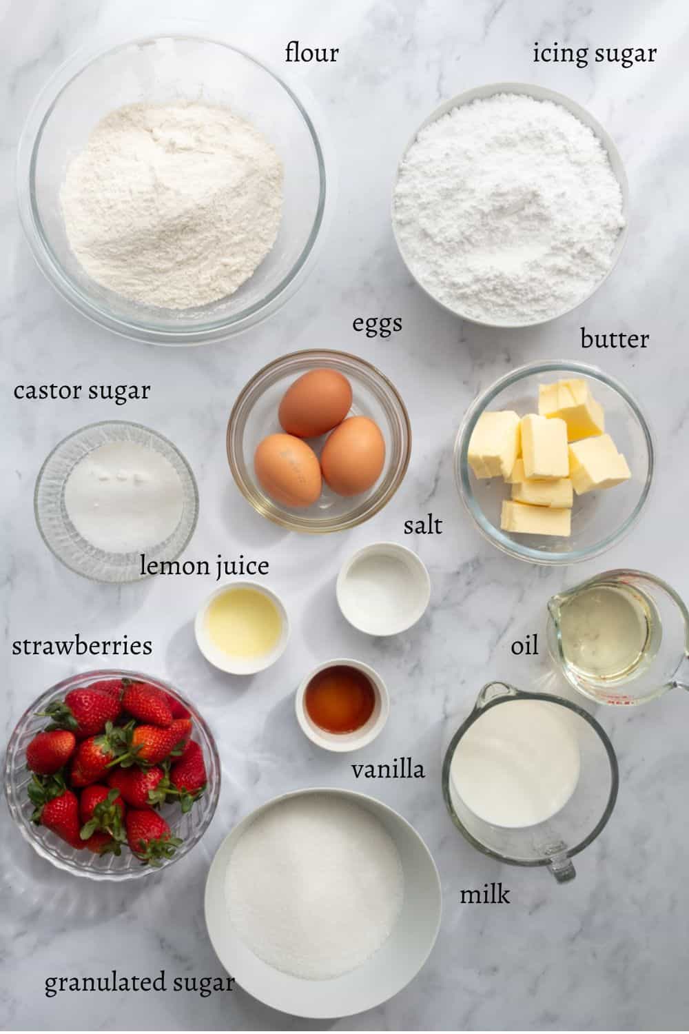 Ingredients for Strawberry Filled Cupcakes 