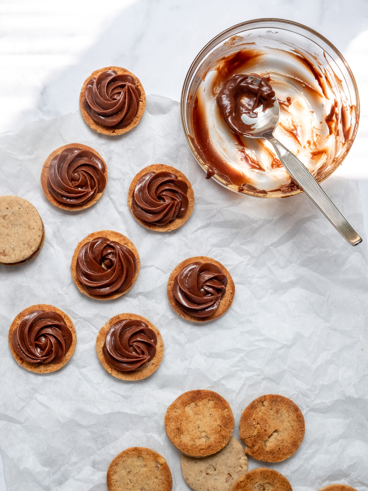 Image shows step 1 of how to make the chocolate cookie filling.