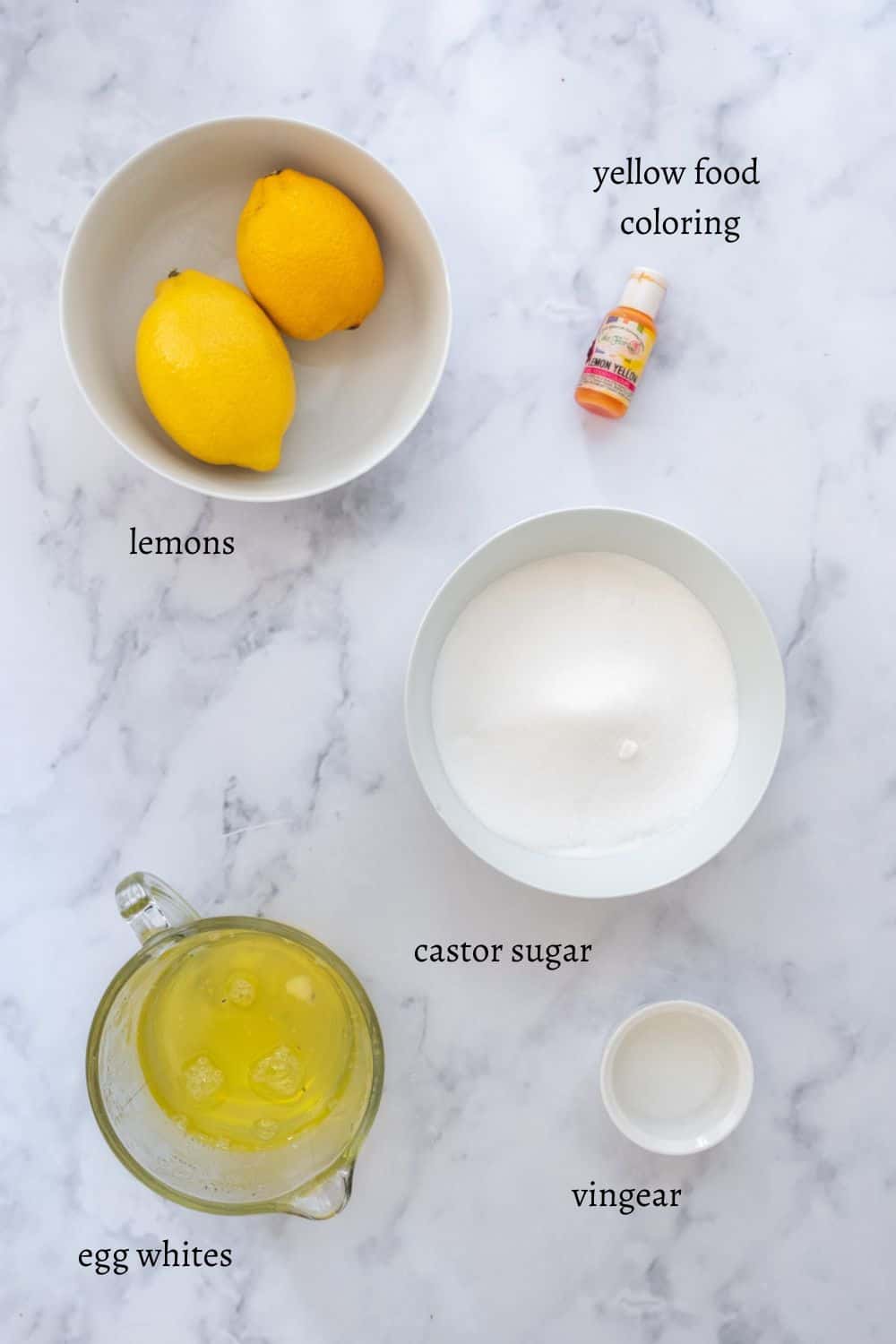 Ingredients for lemon meringues