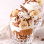 Banoffee verrines shown on a kitchen counter