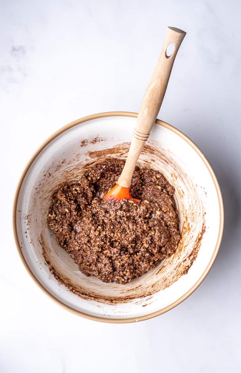 Image shows step 3 of how to make chocolate condensed milk truffles.