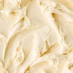 Image shows vanilla bean buttercream spread over a flat surface, you can see the flecks of vanilla.