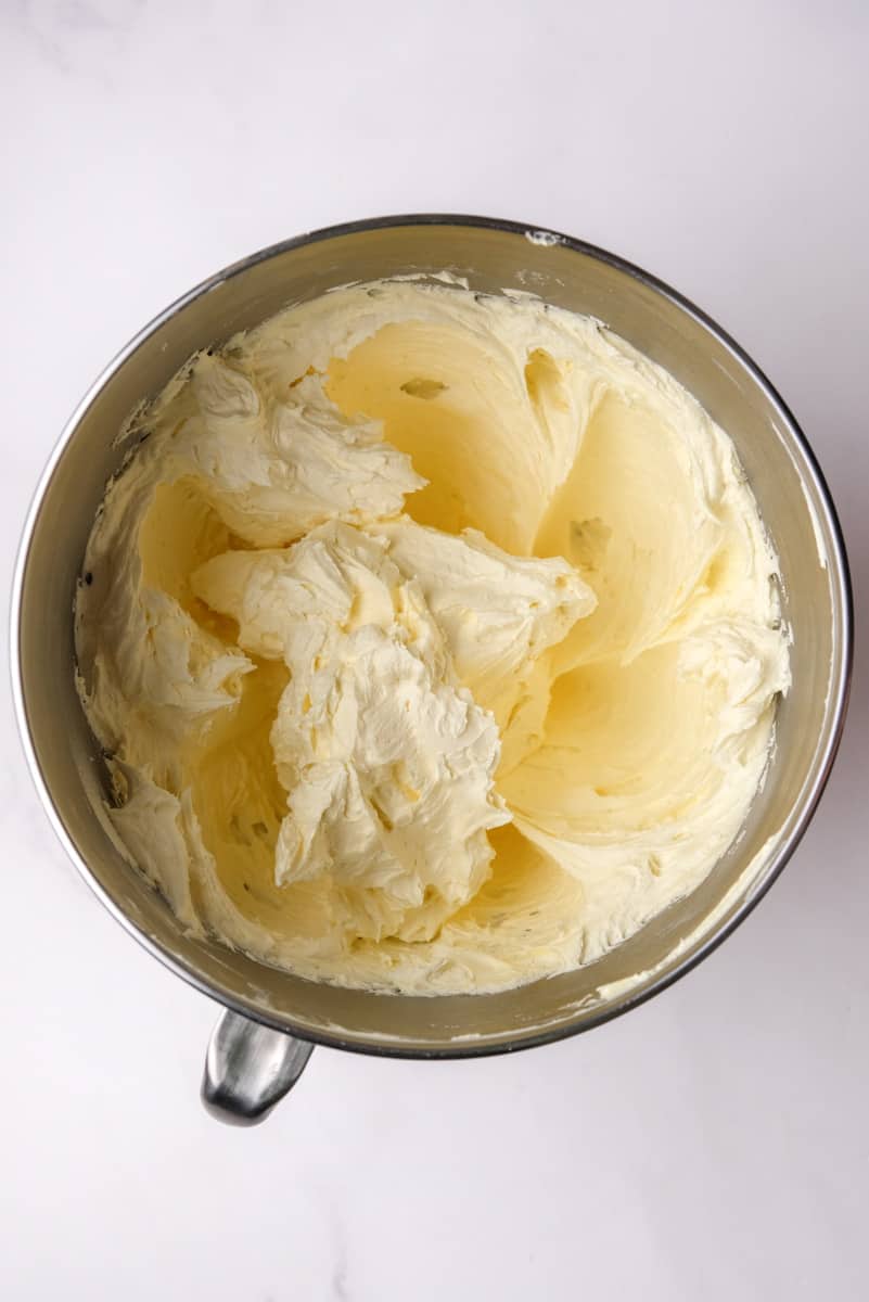 Image showing step 3, after the icing sugar has been added. You can see how fluffy the buttercream is. 