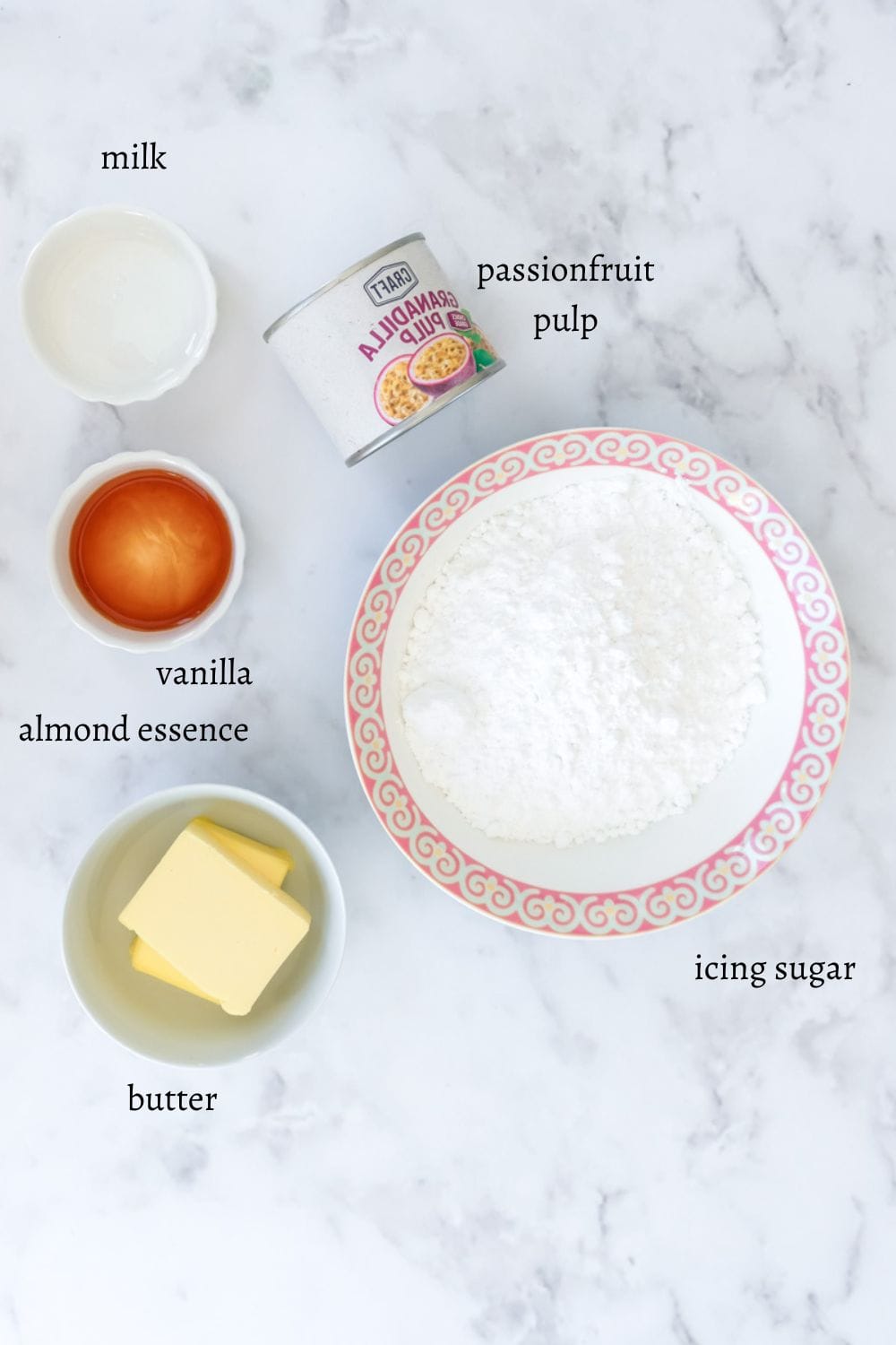 Image showing ingredients needed to make this granadilla buttercream.