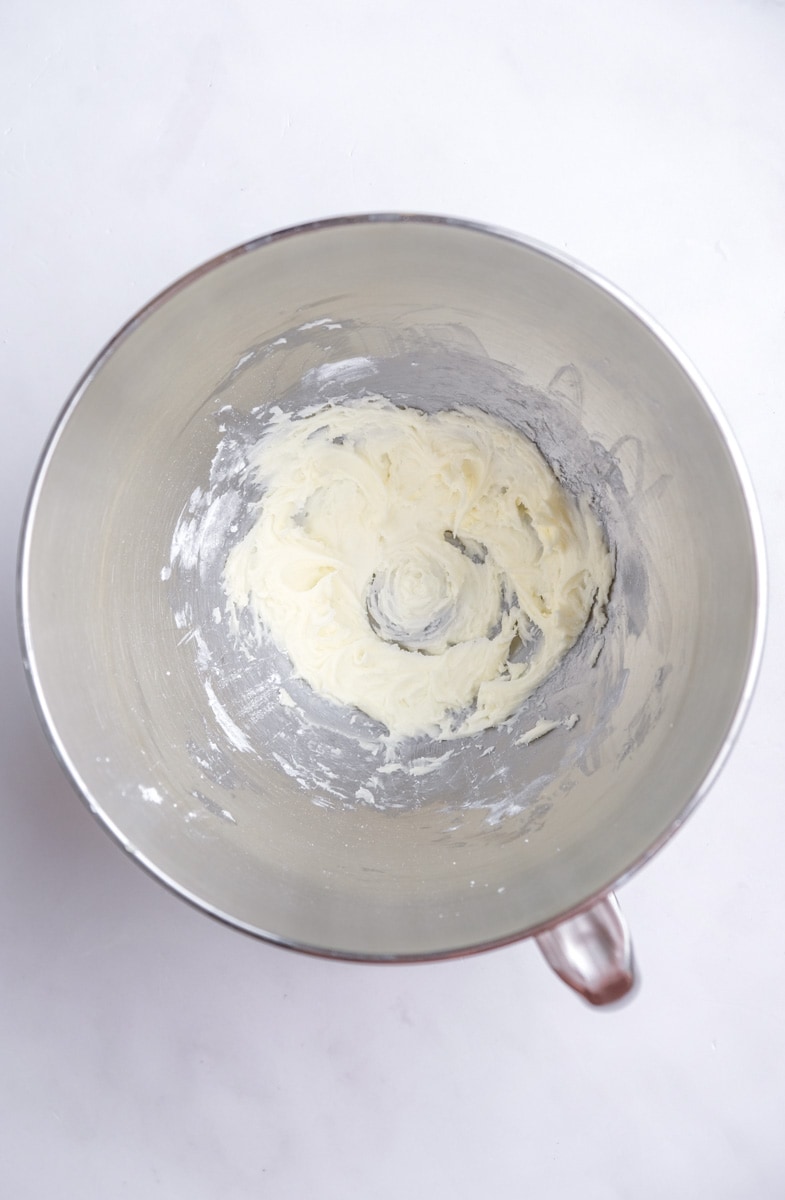 Image shows step 1 of how to make a red velvet mug cake.