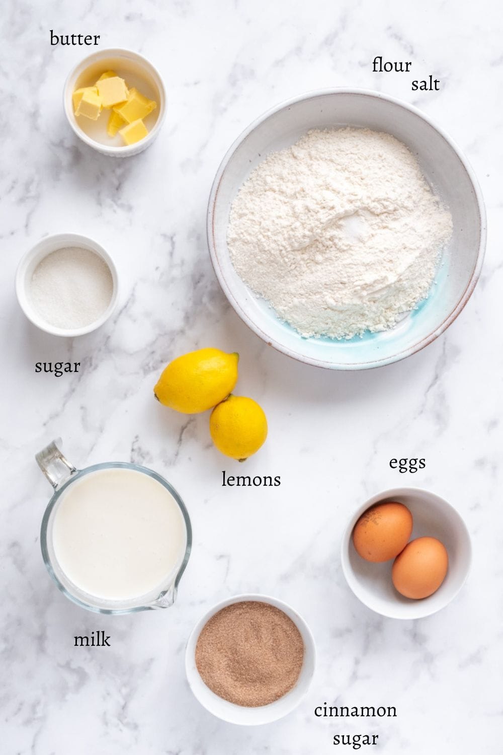 Ingredients for South African Pancakes with Cinnamon Sugar