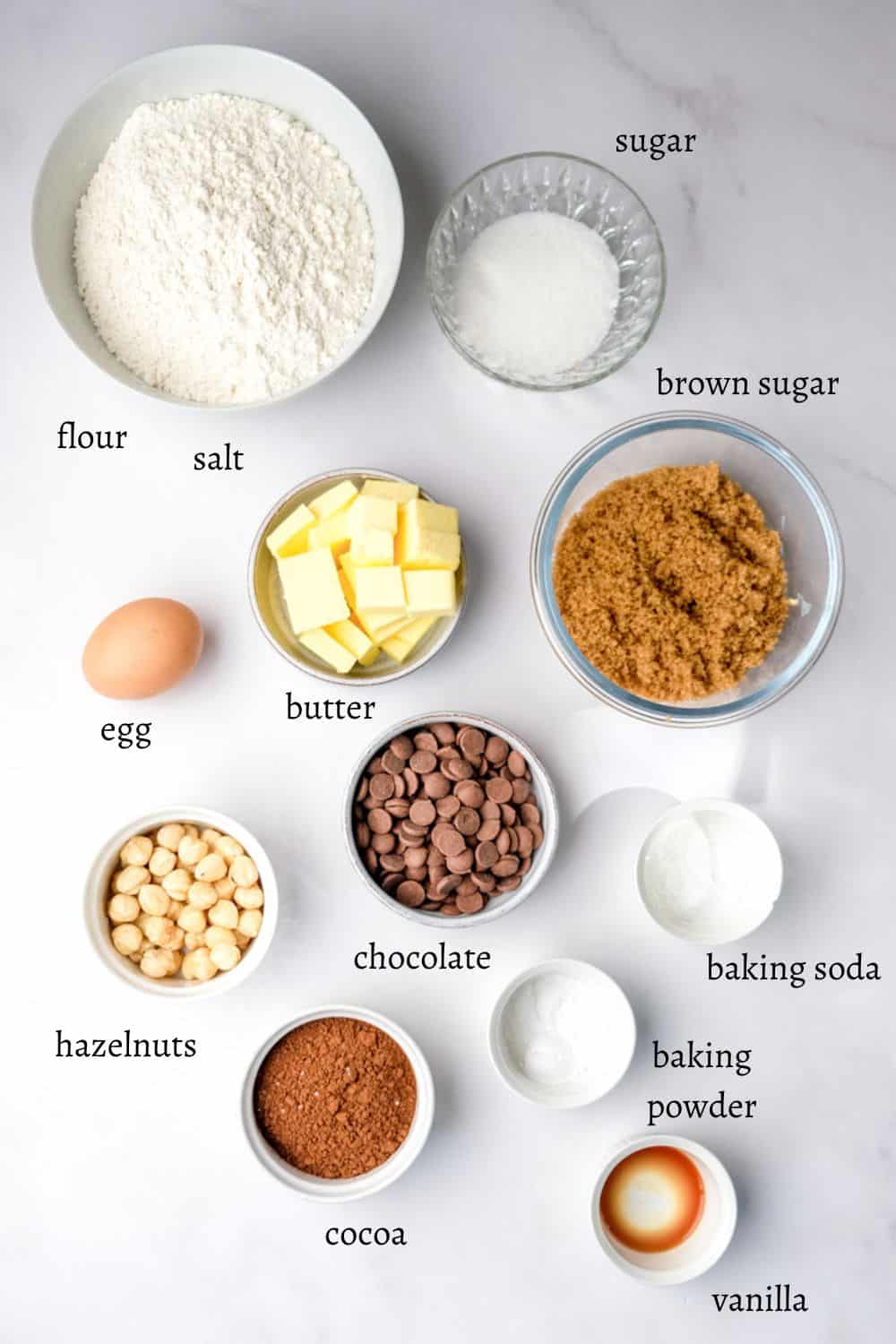 Ingredients for Hazelnut and Chocolate Cookies 