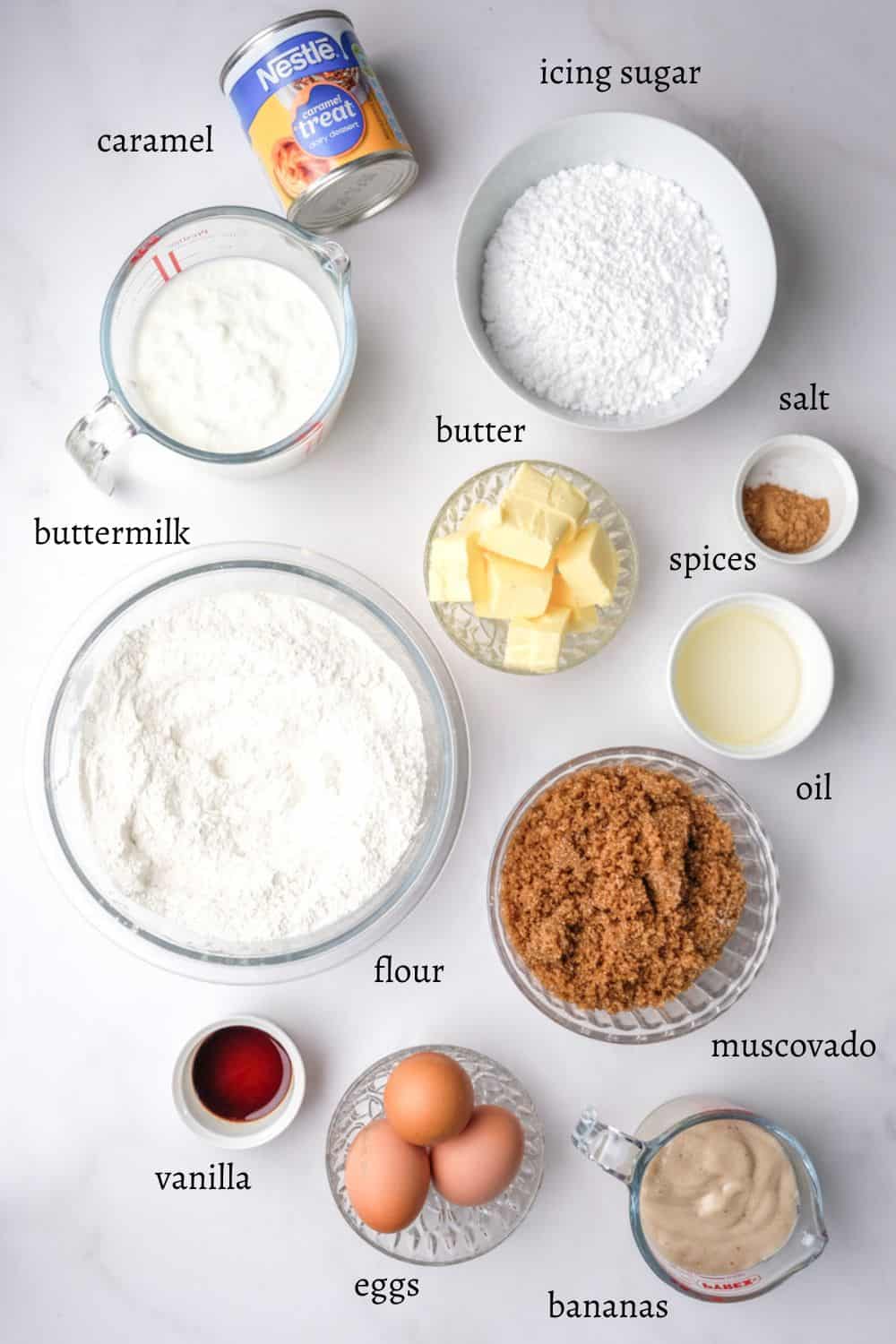 Ingredients for Banoffee Cupcakes