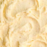 This photo is a macro shot of the buttercream, showing the swirls and the texture of the frosting.