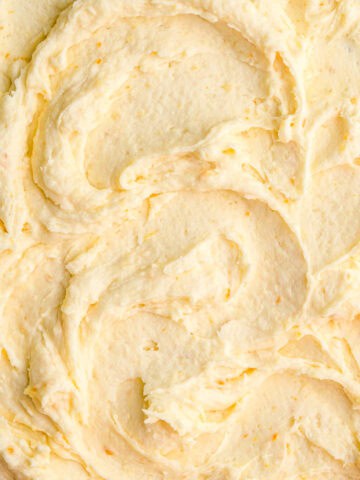 This photo is a macro shot of the buttercream, showing the swirls and the texture of the frosting.