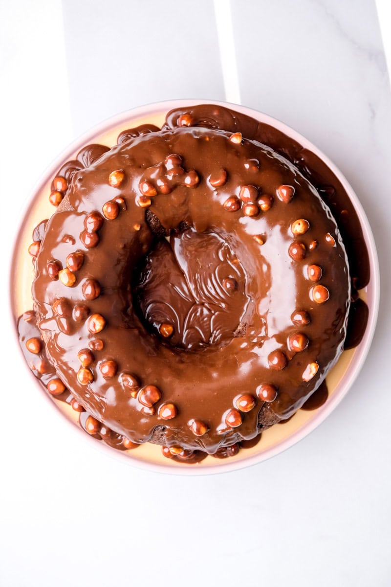 Image shows step 4 of how to make the chocolate bundt cake sauces.