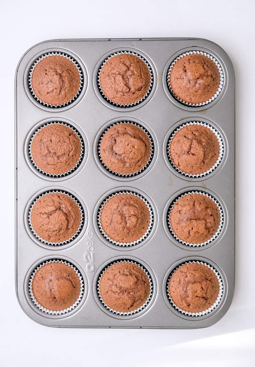 Image shows step 6 of how to make the chocolate cupcakes.