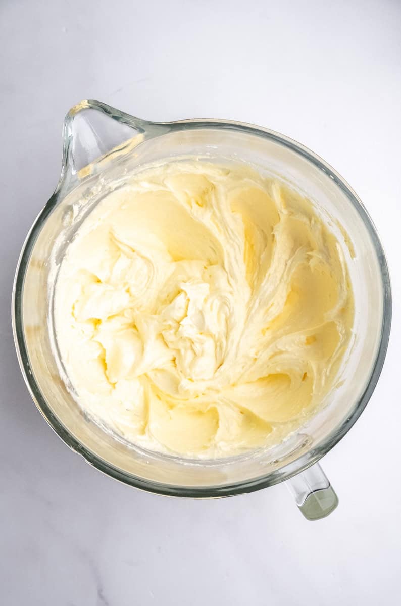 Image shows step 2 of how to make the vanilla cake.