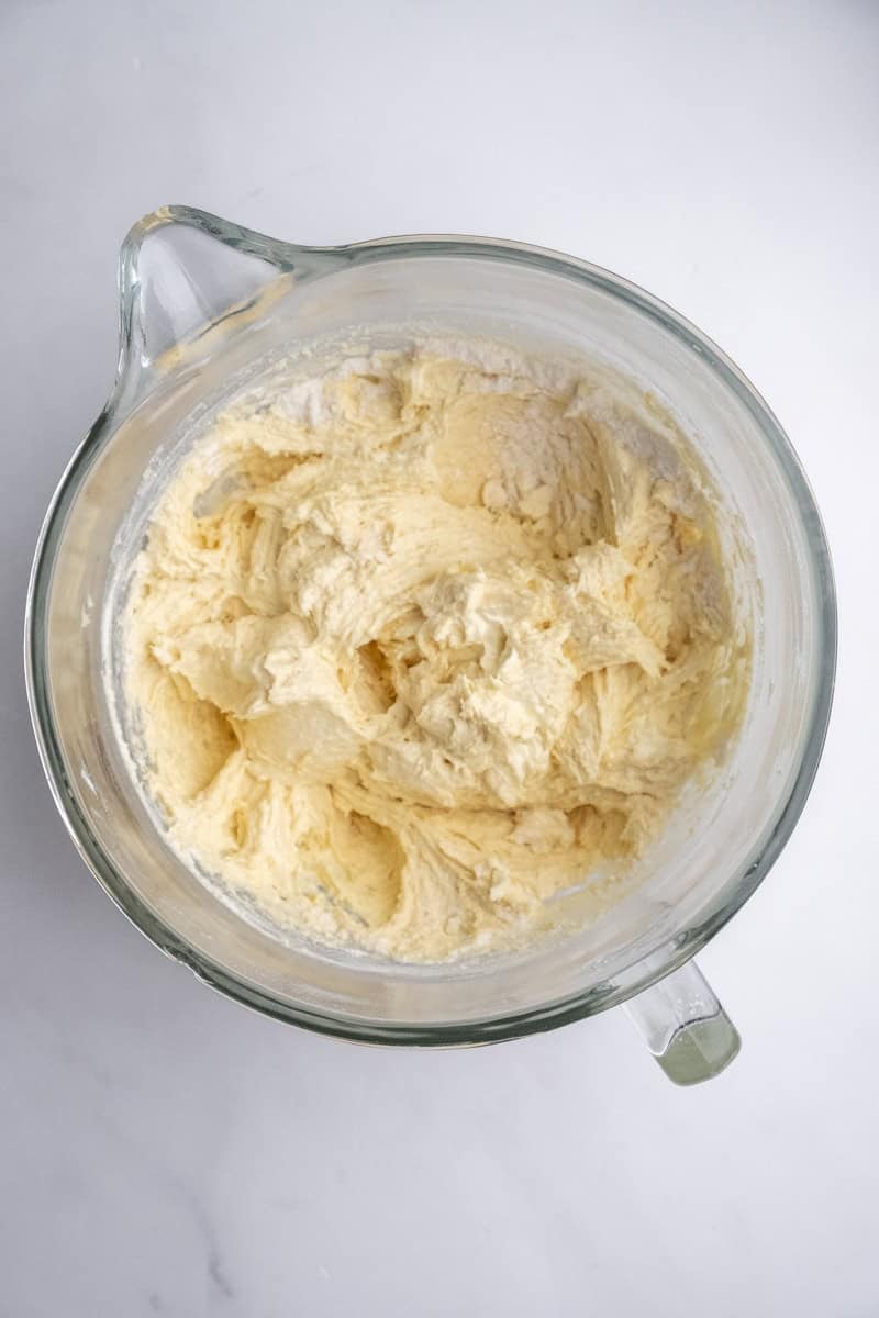 Image shows step 3 of how to make the vanilla cake.