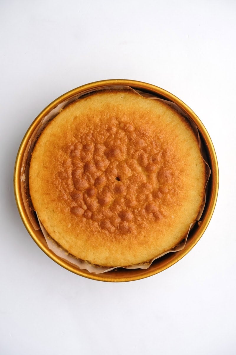 Image shows step 6 of how to make the vanilla cake.