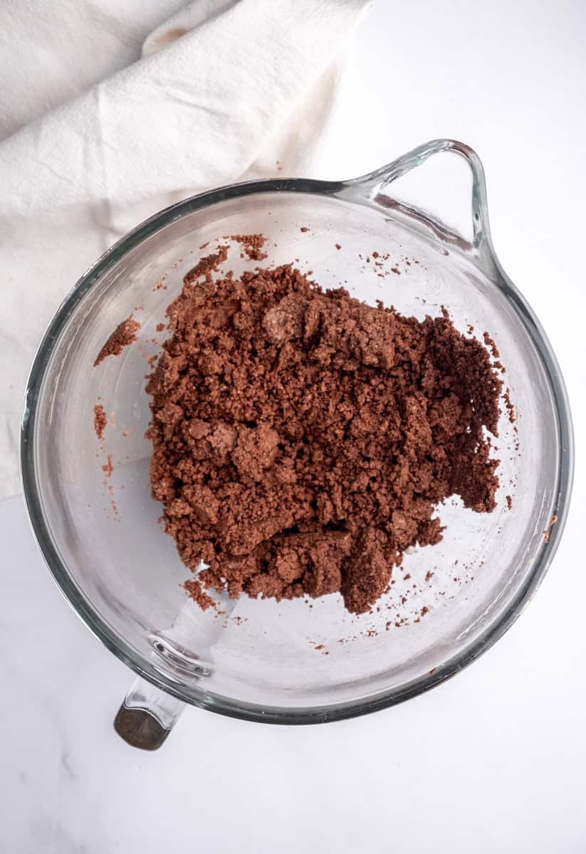 Image shows step 2 of how to make the chocolate frosting.