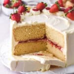 Image showing the cake with a few slices missing so that you can see the layers.