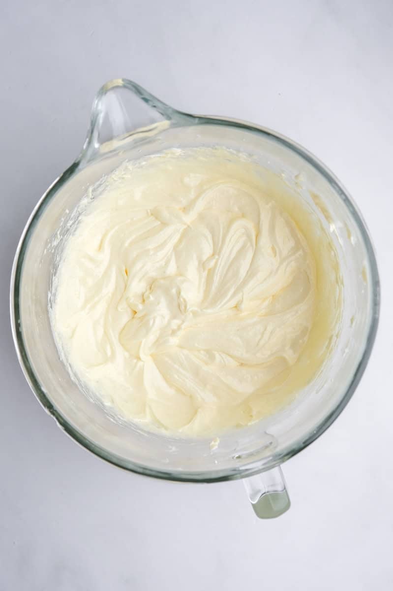 Image shows step 2 of how to make the vanilla cake.