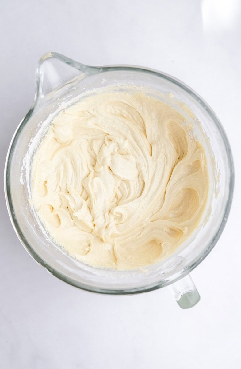 Image shows step 3 of how to make the vanilla cake.