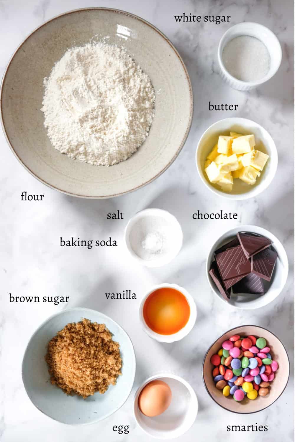 Ingredients for Smarties Cookies