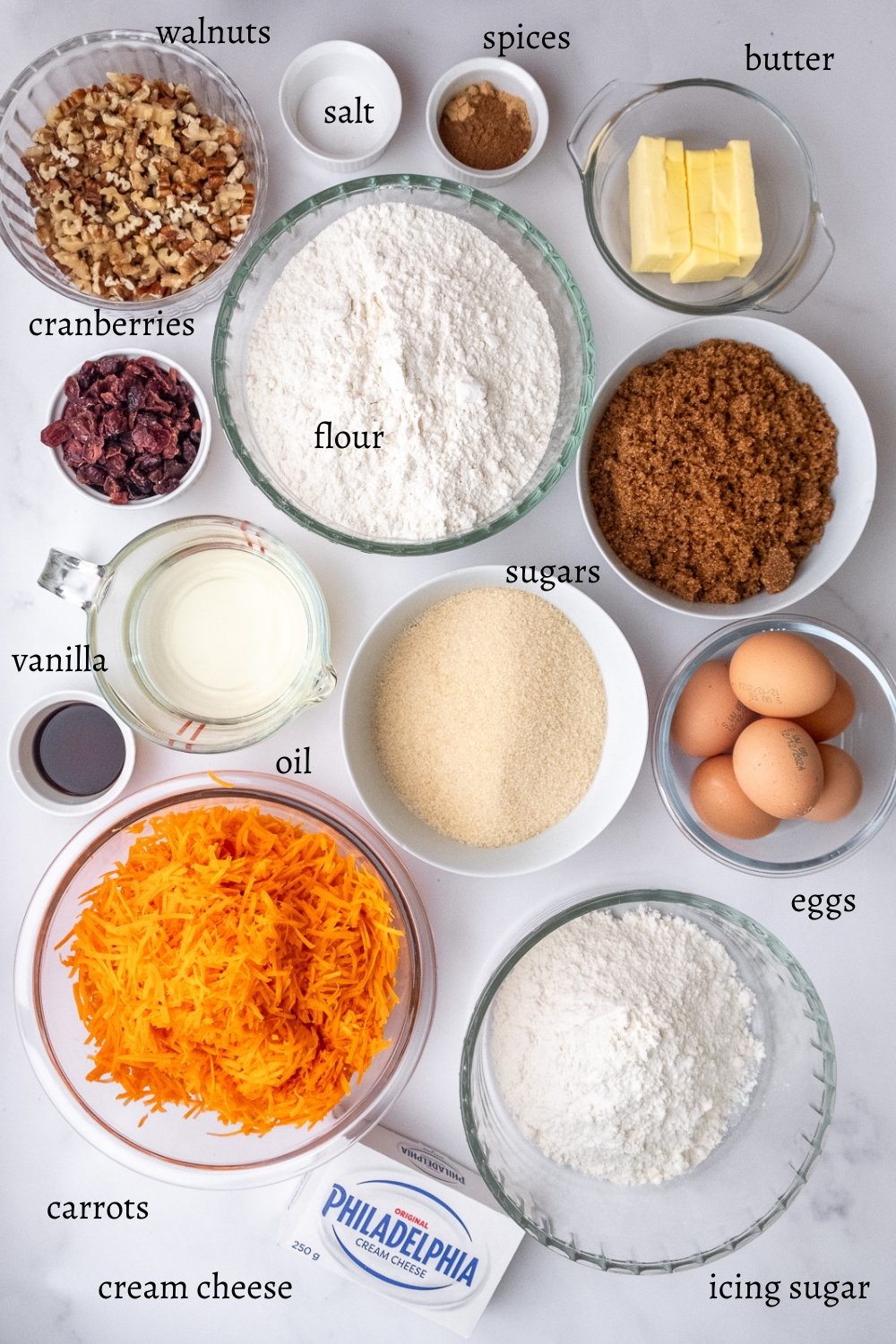 Image shows ingredients needed to make this cake.