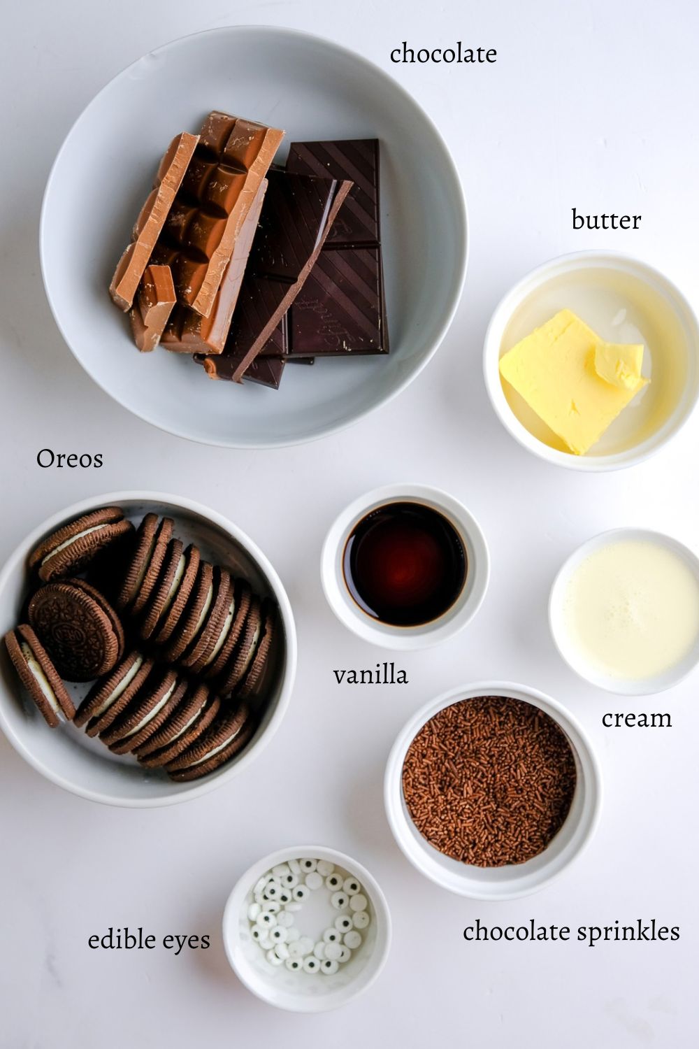 Image shows ingredients needed to make these no-bake halloween chocolate truffles.